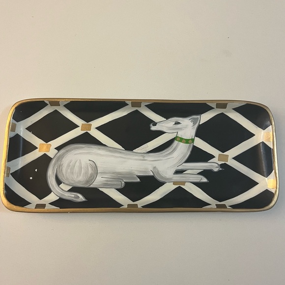 Elegant Black and Gold Tray with Greyhound Design by Dana Gibson - Picture 1 of 1